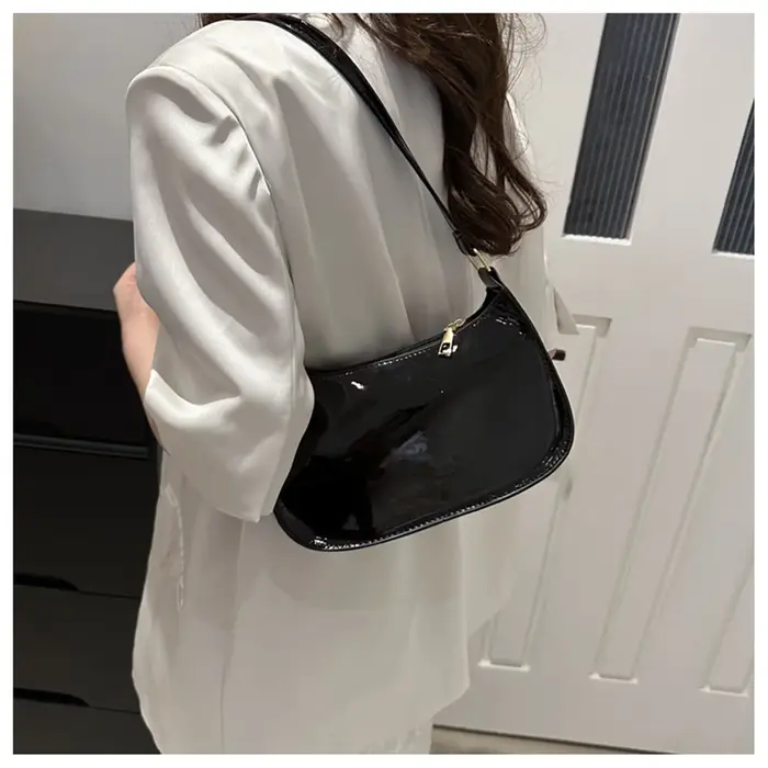 Sac à bandoulière en cuir verni brillant rétro couleur unie sacs à main pour femmes décontracté marque concepteur sac sous les bras mode Simple Hobo sac