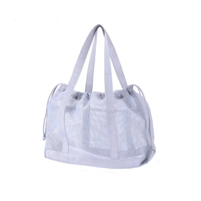 Sac de plage pliable en maille avec cordon de serrage, grande capacité, sac à main lavable et respir