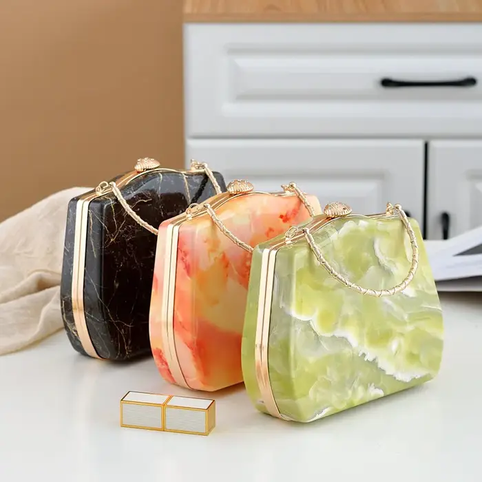 Pochette de soirée en Pu à motif de marbre d'inspiration de luxe