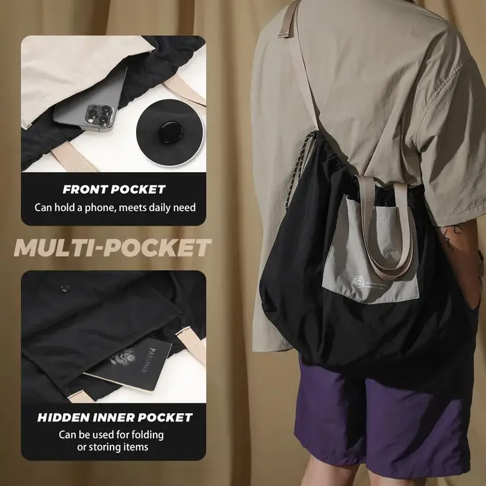 Sac fourre-tout pliable à cordon de serrage