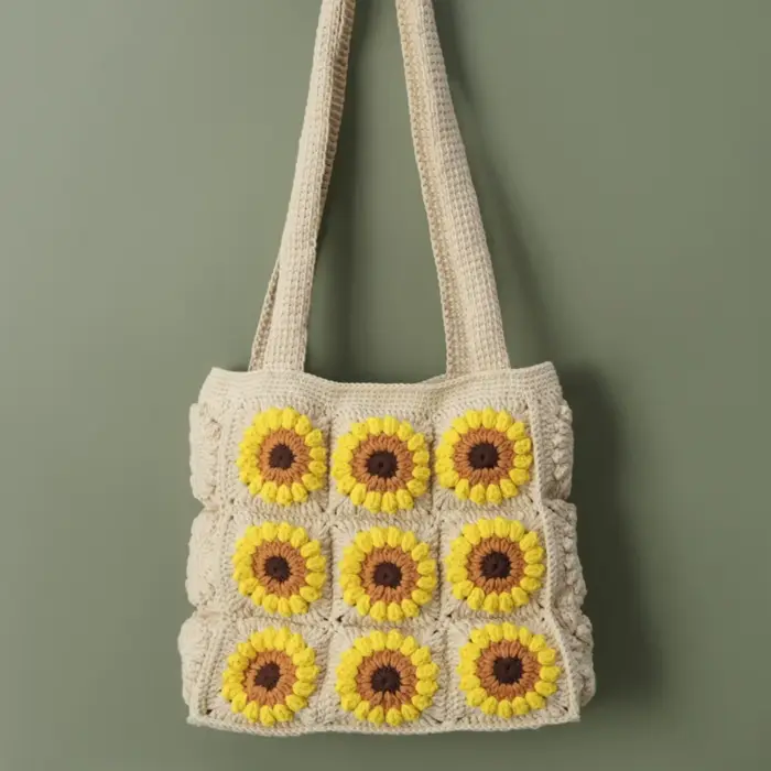 Sac au crochet fait à la main, crochet en fil de mousseline, sac à dos tournesol 24 grilles, sac à b