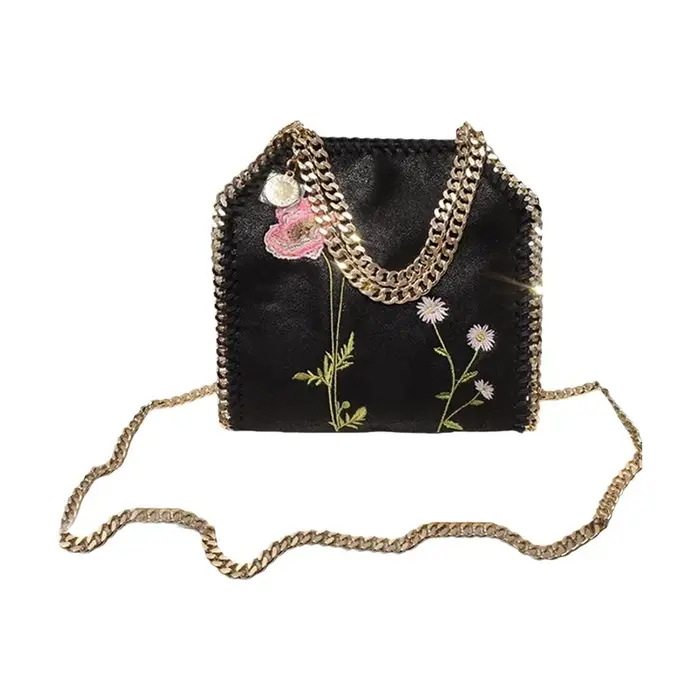 Sac à bandoulière carré moyen Stella 2026 pour femme, brodé, avec chaîne, polyvalent, ouverture zippée