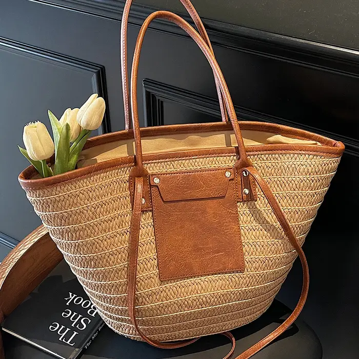 Sac fourre-tout en paille tressée grande capacité style bohème