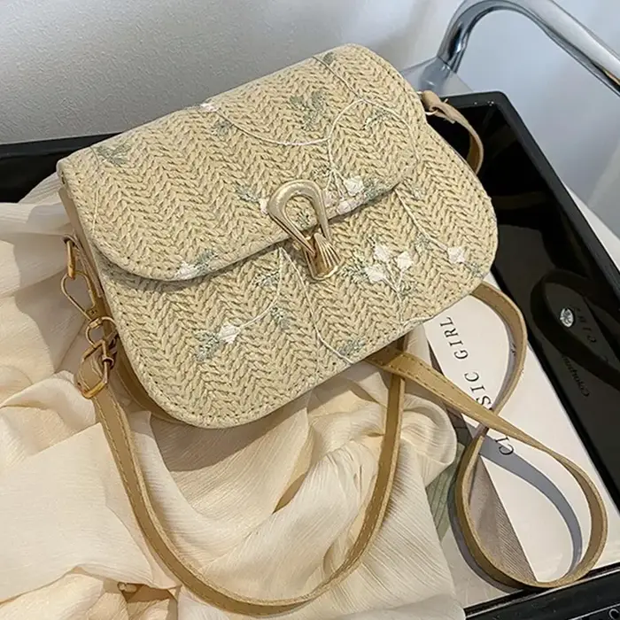 Sac de selle tissé à fleurs pour femmes