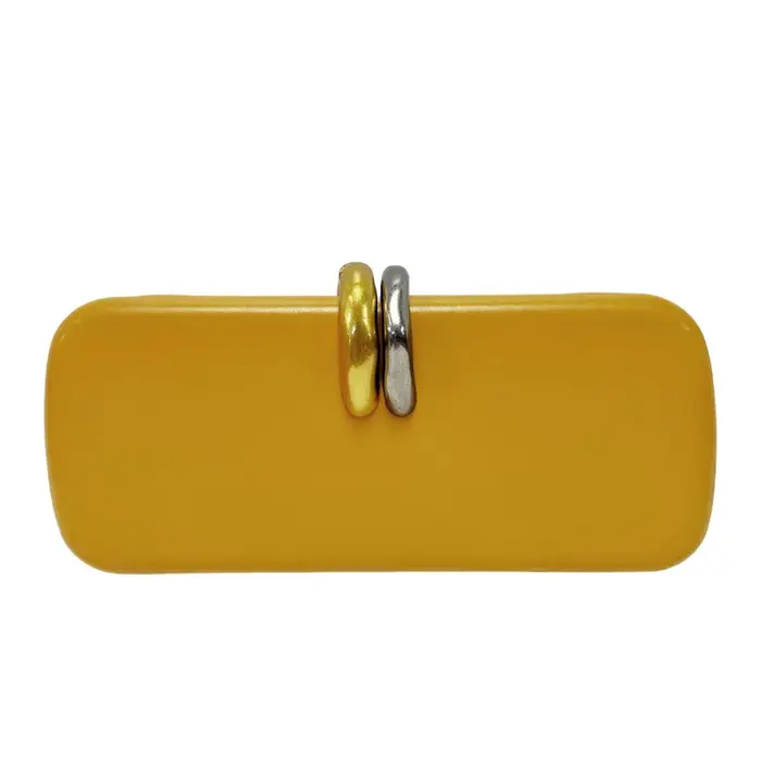 Pochette de soirée unie jaune mat avec double fermoir métallique, sac à main minimaliste pour dîner formel pour femmes matures, idéal pour les banquets