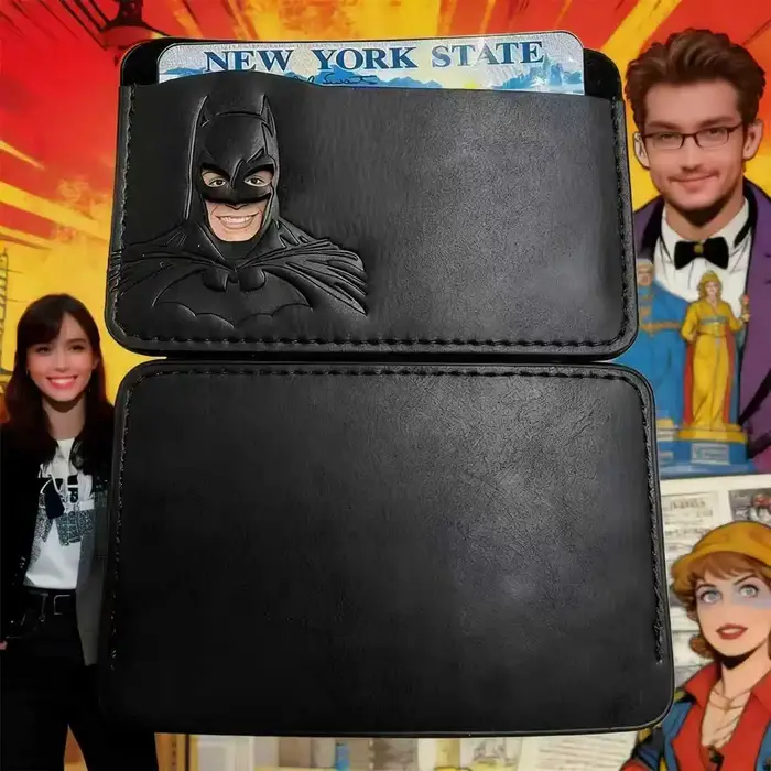 Porte-carte d'identité en cuir personnalisé avec motif de masque de super-héros