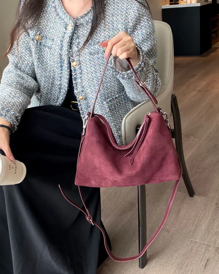 Sac à main en cuir de vachette pour femme, grand fourre-tout Boston, marron, collection automne et h
