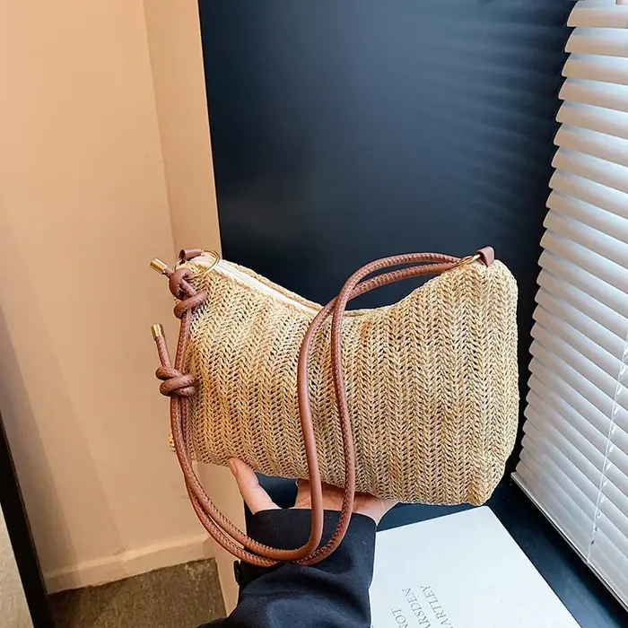 Sac de plage bohème en paille tressé, sac bandoulière messager pour filles, sacs à main pour femmes,