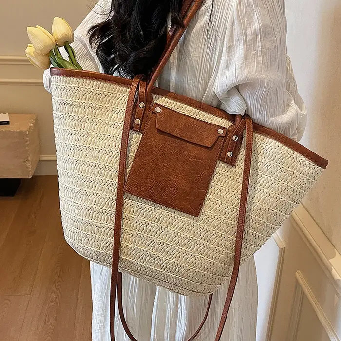 Sac fourre-tout en paille tressée grande capacité style bohème
