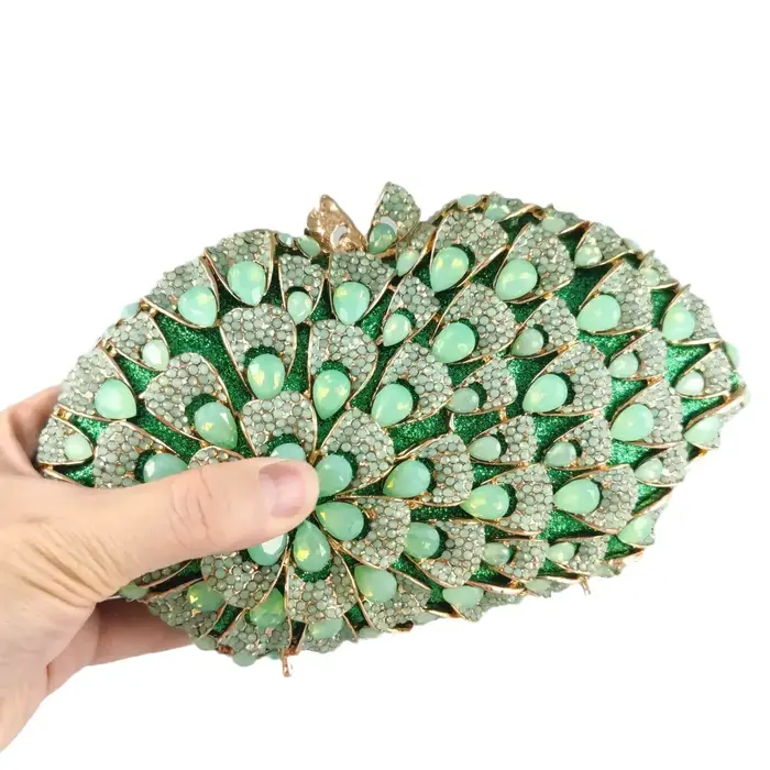 Boutique De FGG vert clair femmes cristal pochette soirée sacs à main De mariage strass sacs à main fête dîner Minaudiere sac