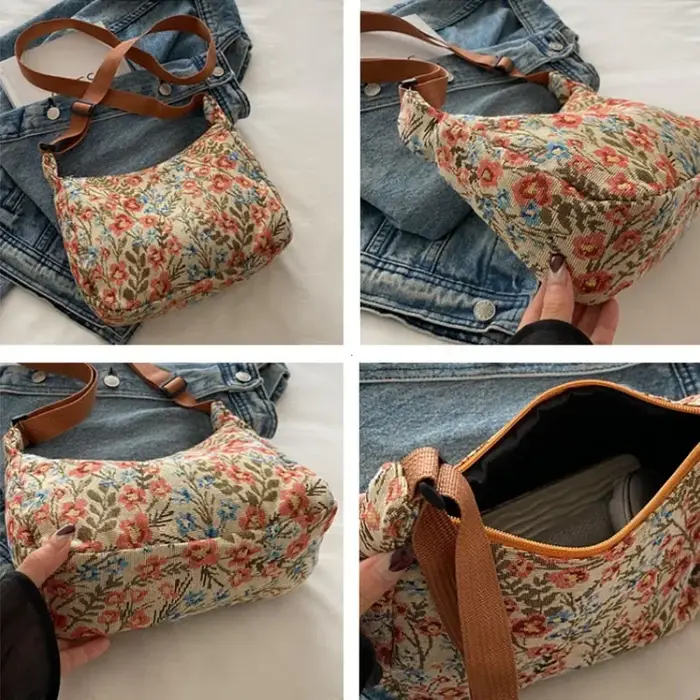 Nouveau femmes dame sac mode Vintage hiver polyvalent imprimé littéraire tissu croissant Pack Texture tempérament bandoulière épaule