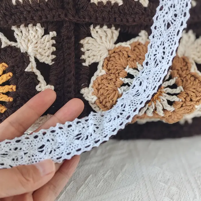 Fil fait à la main Crochet sac à bandoulière Vintage grand-mère carré fourre-tout rétro tricoté fleur motif sac grande capacité Boho décontracté femmes
