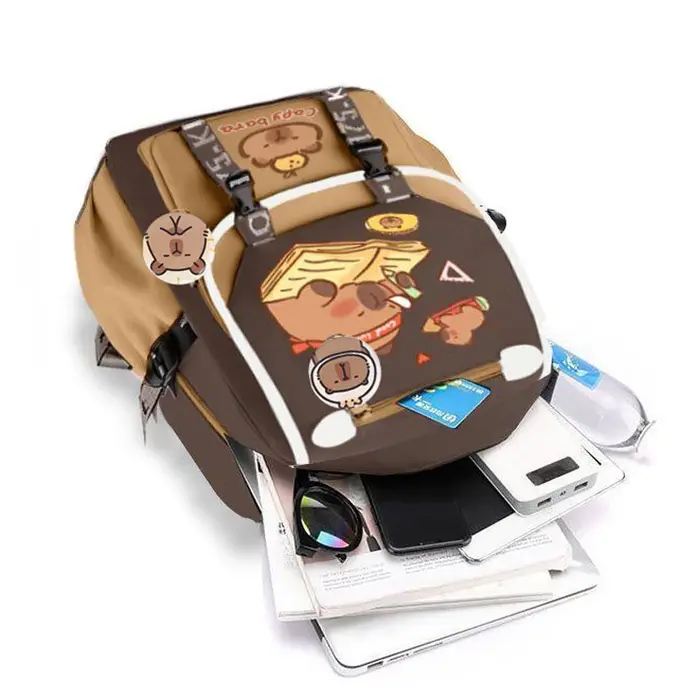 Kawaii Capybara élégant kaki enfant sac à dos sac d'école sac à dos décontracté adolescents garçon fille sac à bandoulière enfants cartable sac à dos 