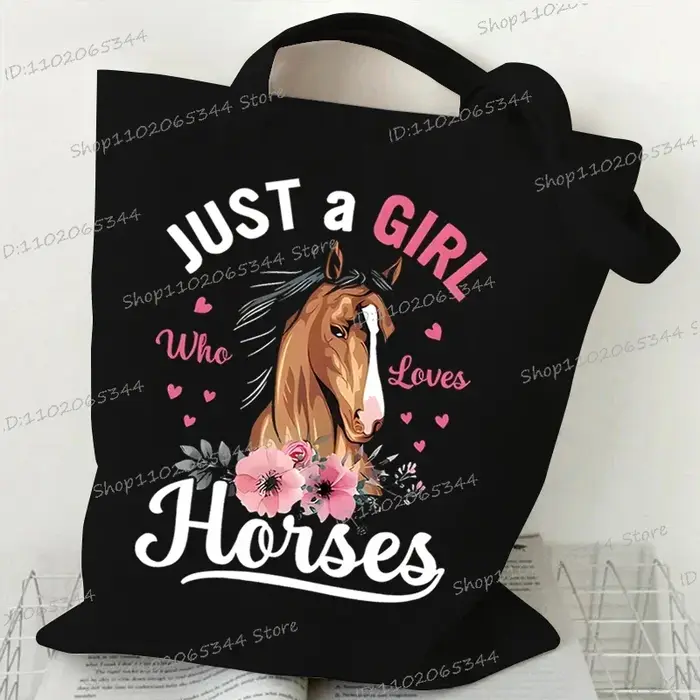 Sac fourre-tout pour femmes, juste une fille qui aime les chevaux, toile imprimée, sacs de Shopping 