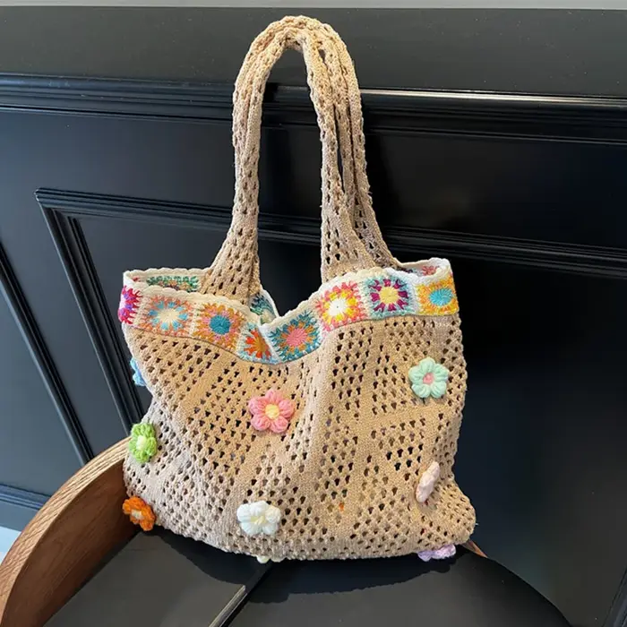 Sac fourre-tout de plage à fleurs au Crochet