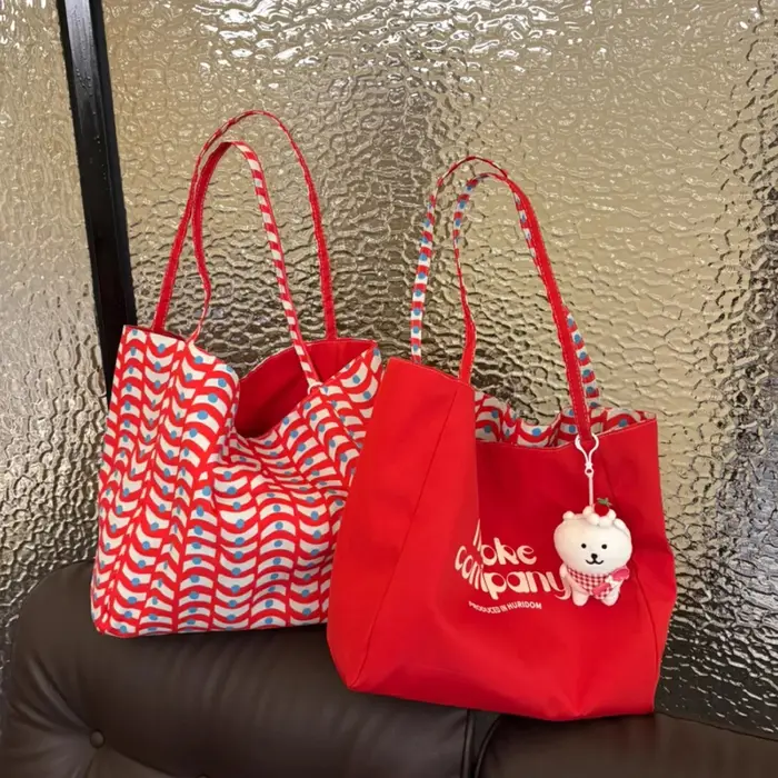 Sac fourre-tout en toile à motif ondulé réversible
