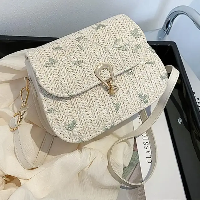 Sac de selle tissé à fleurs pour femmes