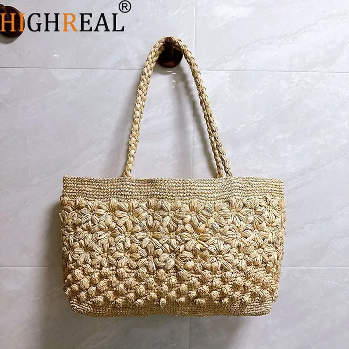 Sac fourre-tout bohème en raphia tressé