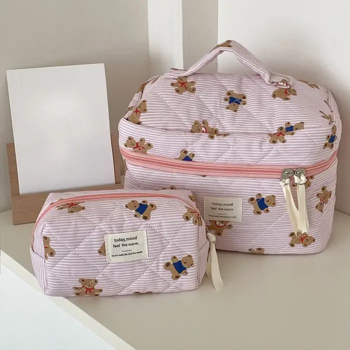 Sac à cosmétiques motif ours rose Beige pour femmes