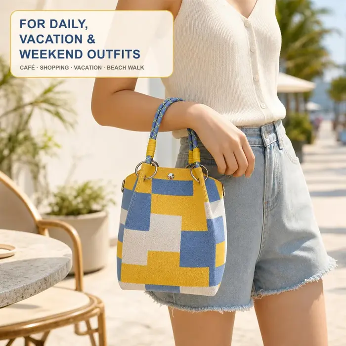 Mini sac seau tricoté pour femme