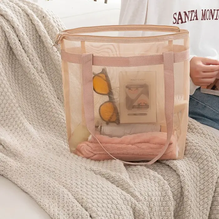 Sac à main en maille portable avec grande capacité, sac de rangement en nylon, sac de shopping, sac à bandoulière pour la plage et la natation en plein air