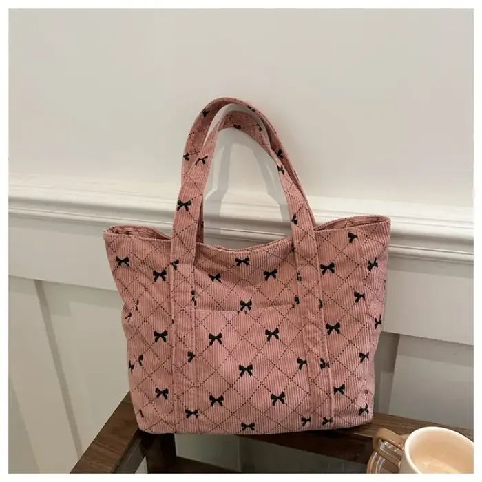 Sac fourre-tout en velours côtelé à motif d'arc