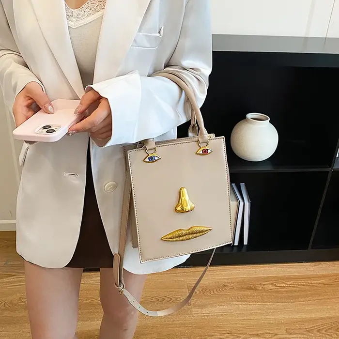 Sac fourre-tout en cuir peint argenté pour femme