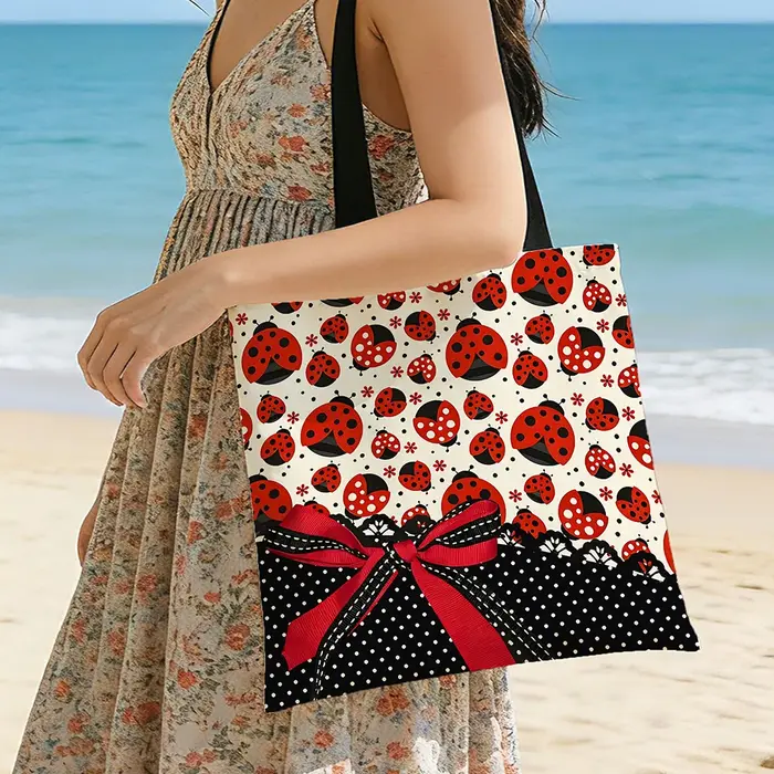 Sac fourre-tout en toile à pois coccinelle