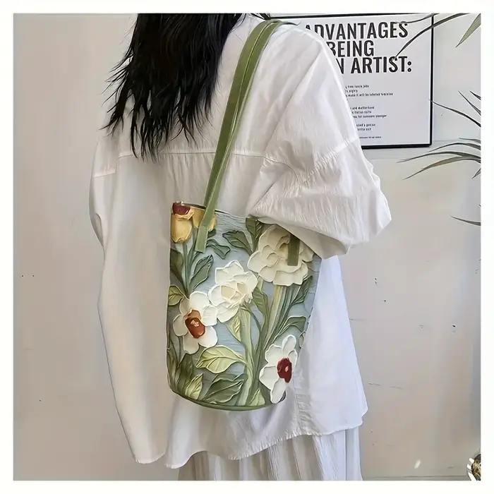 Sac à main pour femme grande capacité, sac seau en tissu Oxford à motif floral d'été, sac à bandouli