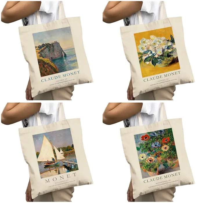 Vintage Claude Monet fille épaule fourre-tout sac à main dame sacs à provisions paysage exposition Art femmes grand sac de shopping 40x45 cm