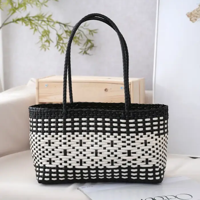 Sac de courses vintage en forme de panier à légumes, design ajouré, grande capacité, sac à main en p