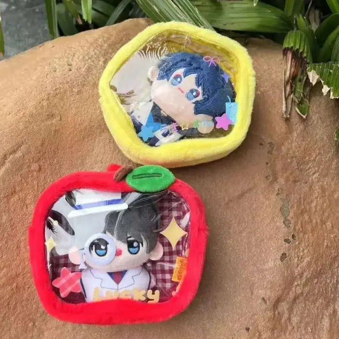 Dessin animé étoile pomme en peluche sac de rangement pendentif mignon porte-monnaie pochette porte-clés portefeuille Transparent clair Mini sac de rangement organisateur