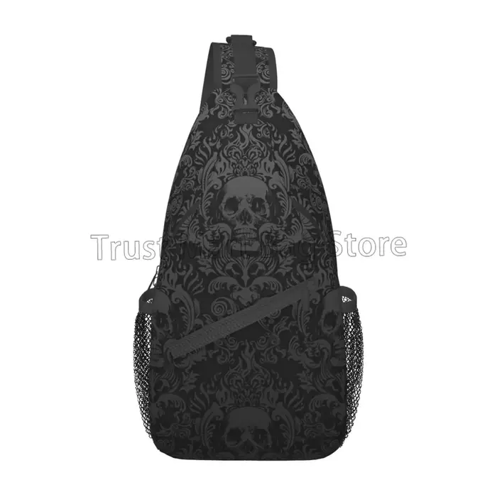 Vintage noir gothique crâne damassé sac à bandoulière sac