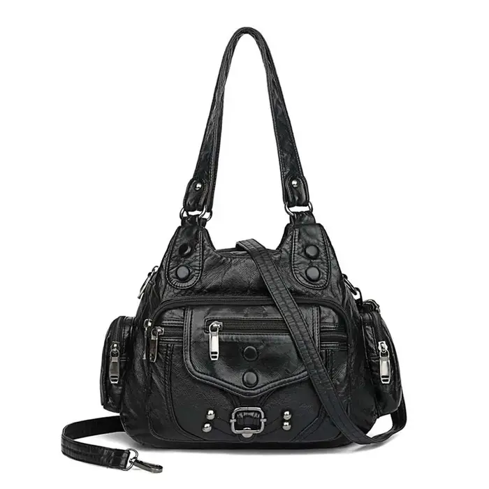 Sac à main noir rétro en cuir texturé