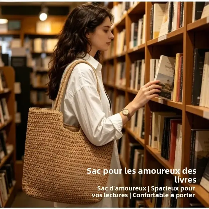 Sac fourre-tout en paille tressée grande taille pour femme