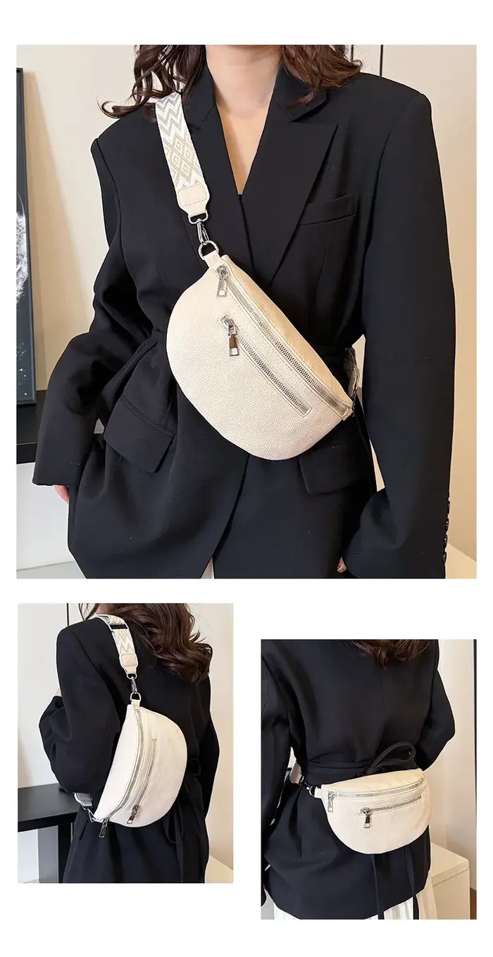 Sac de taille multi-poches pour femmes, sac banane de rue en cuir PU, sac de poitrine à large sangle