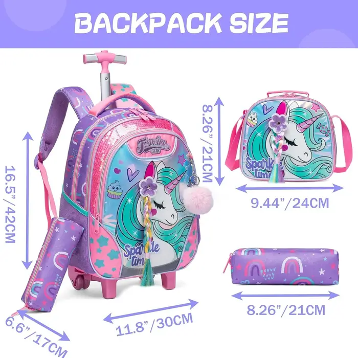 Sac à dos à roulettes licorne pour filles et enfants