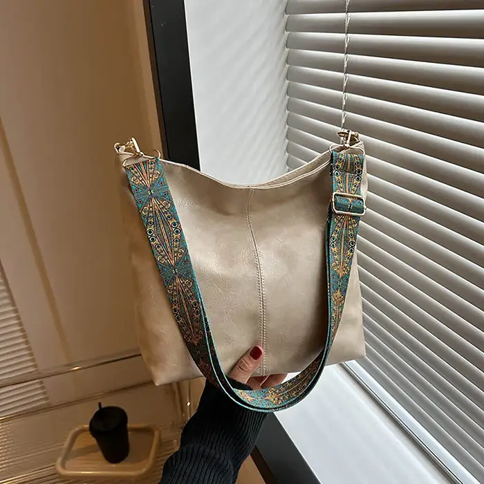 Sac à Bandoulière Vintage Solide de Grande Capacité pour Femme