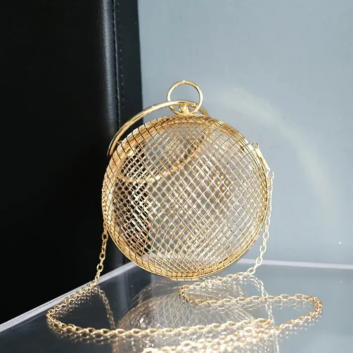 Sac à main en métal pour femme, sac de soirée à bandoulière, sac à main en cuir rigide de forme rond