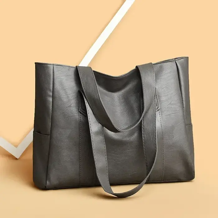 Grand sac cartable en cuir souple pour femmes, classique, couleur unie, Simple, décontracté, grande capacité, fourre-tout à bandoulière unique