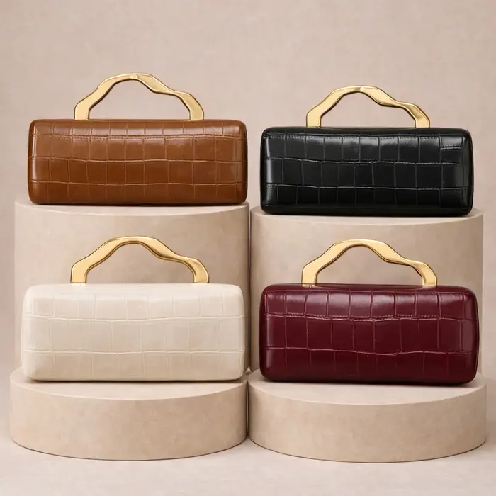 Pochette de soirée de luxe en PU à motif crocodile bordeaux avec poignée dorée pour femmes Sac à main de fête élégant