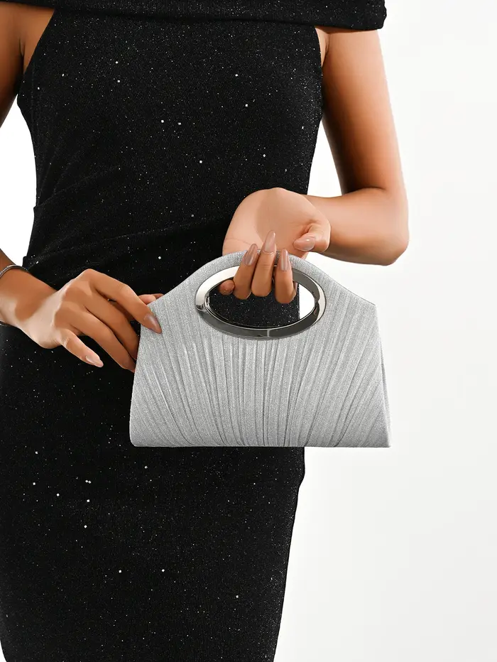 Sac de soirée pailleté avec plis, sac à bandoulière à chaîne simple pour femmes, à la mode et polyva