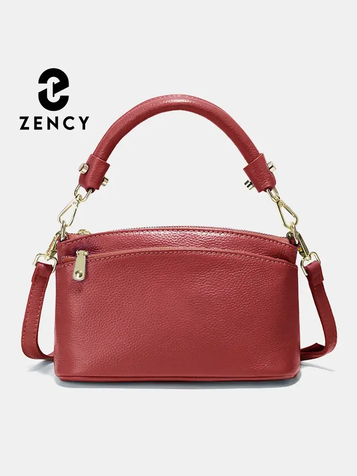 Zency femmes bleu rouge Sac souple en cuir véritable fermeture éclair