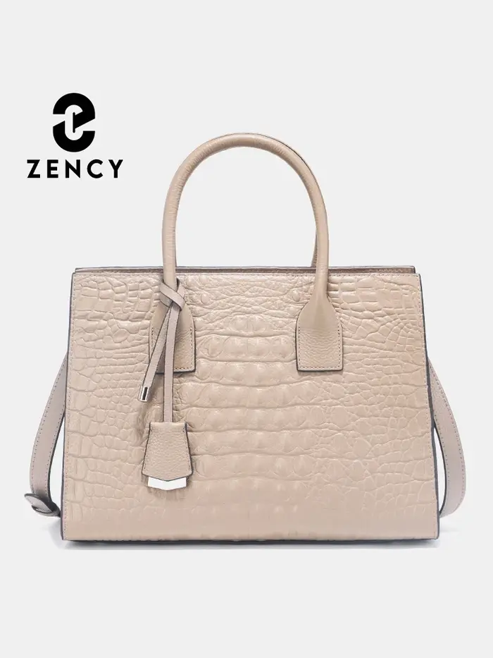 Zency noir kaki tempérament femmes sac fourre-tout élégant haut poignée sacs véritable cuir marque d
