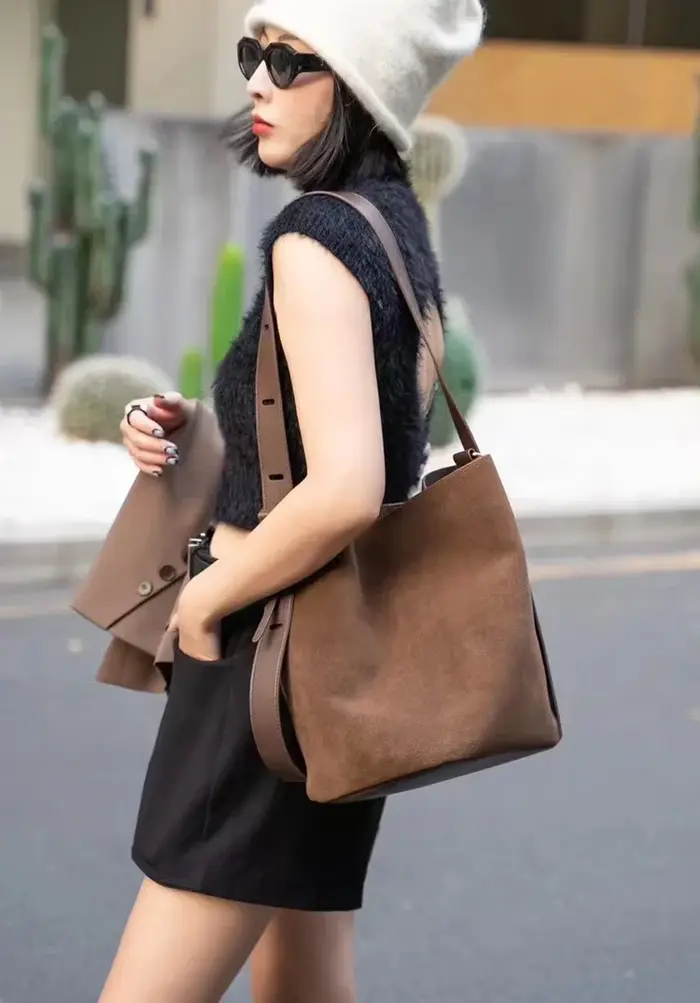 Sac à main en cuir de vachette suédé pour femme