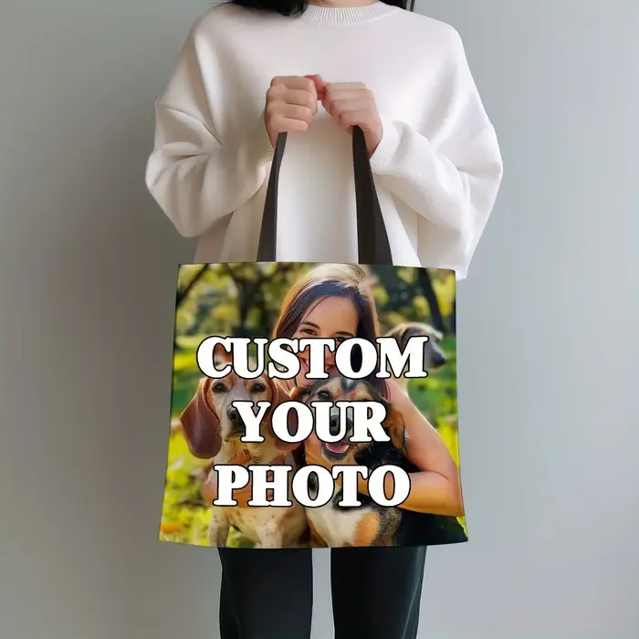 Sac fourre-tout Photo personnalisé, sac à bandoulière d'épicerie réutilisable personnalisé avec poch