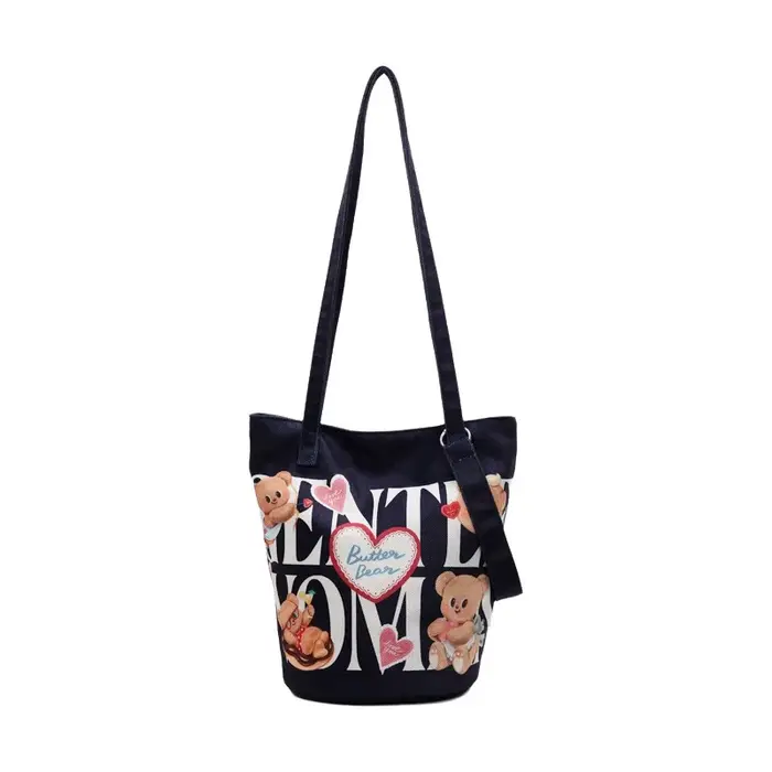 Sac seau en toile imprimé ours mignon