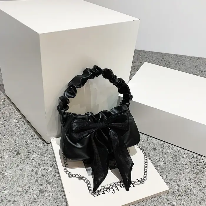 Sac fourre-tout rétro pour femmes et filles, fourre-tout à la mode avec nœud doux, sac à bandoulière
