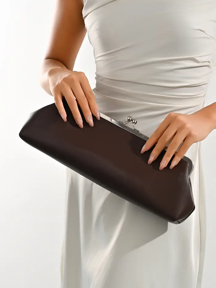 Sac de soirée en cuir PU pour femmes, pochette à Clip, pochette longue Simple, sac de rangement, gra