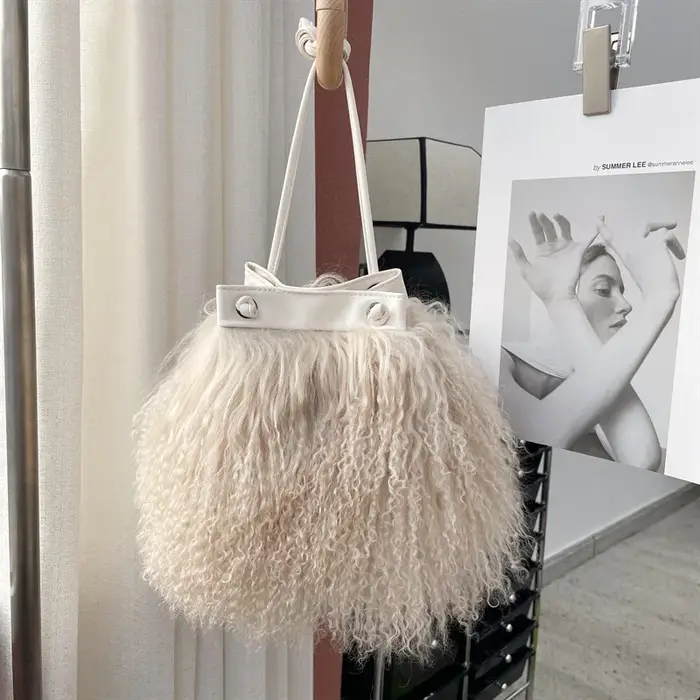 Nouveau Sacs à main en fourrure mongole femmes sac seau